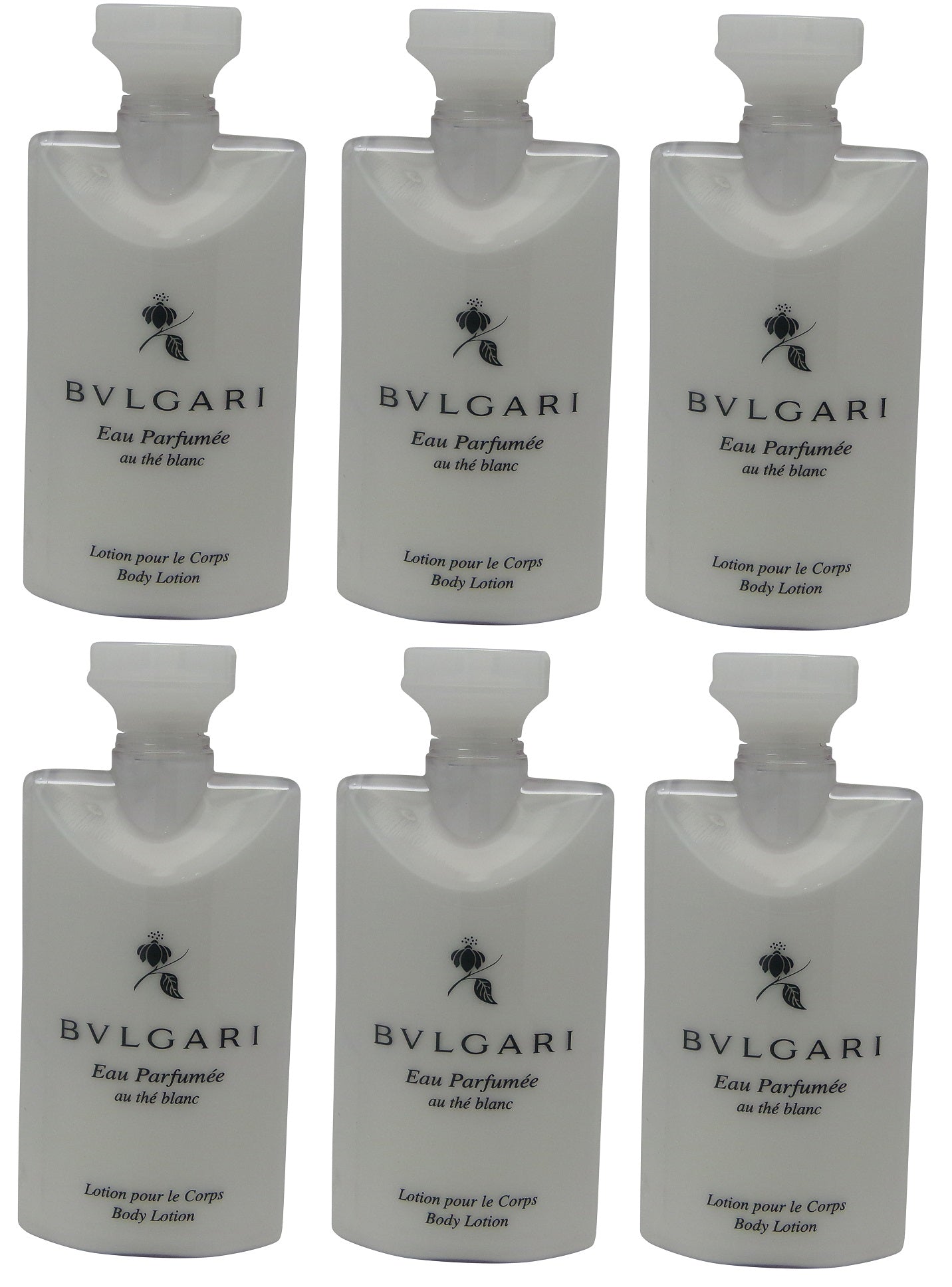 Bvlgari White Tea au the blanc Body Lotion Set of 6 ea 2.5oz Bottles. Kings of Comfort