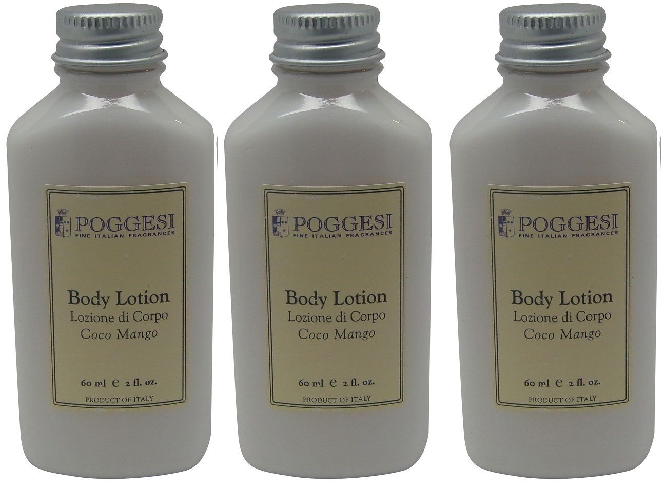 Poggesi Coco Mango Lotion Lot of 3 each 2oz Bottles. Total of 6oz