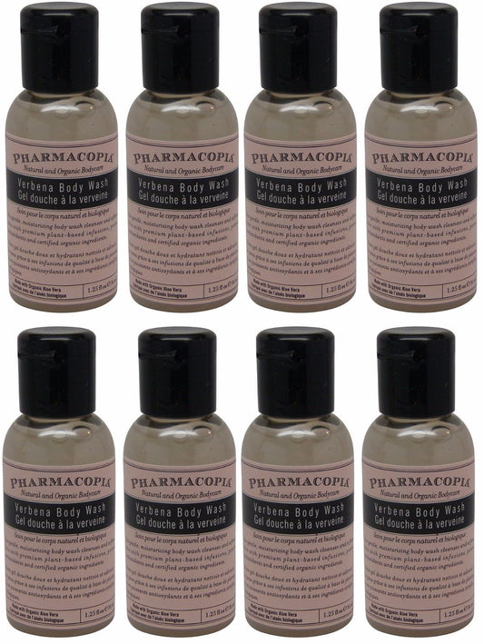 Pharmacopia Verbena Body Wash lot of 8 each 1.1oz bottles. Total of 8.8oz