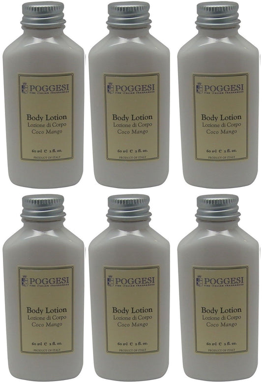 Poggesi Coco Mango Lotion Lot of 6 each 2oz Bottles. Total of 12oz