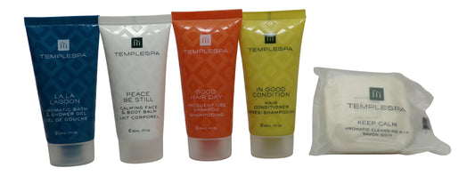 Temple Spa Travel Set Lotion, Shampoo, Conditioner, Shower Gel, Soap