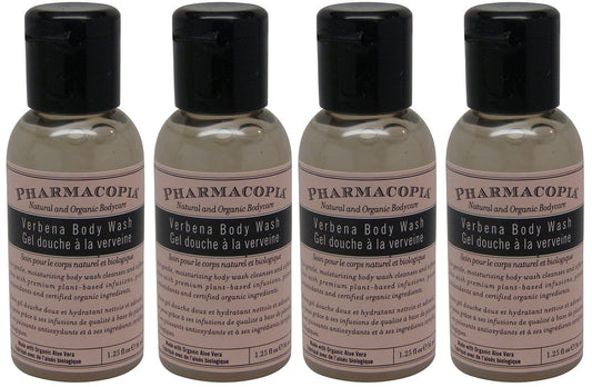 Pharmacopia Verbena Body Wash lot of 4 each 1.1oz bottles. Total of 4.4oz